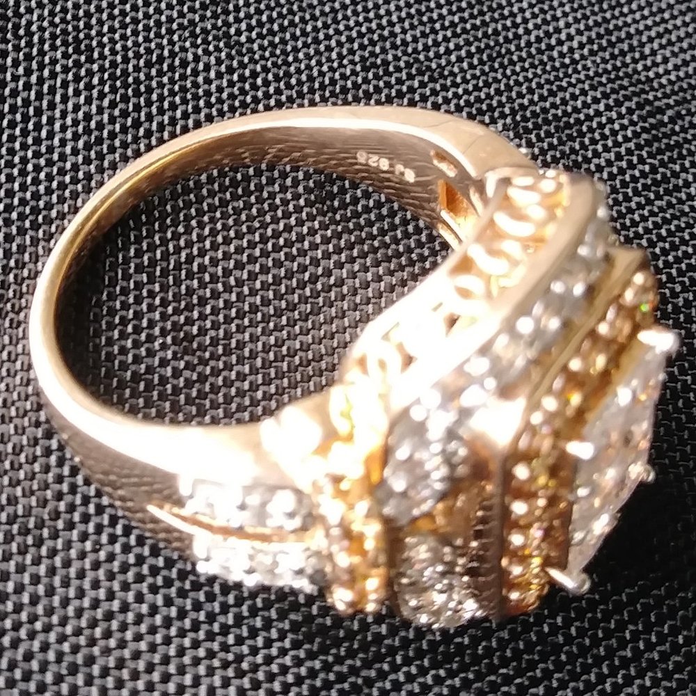 Rose Gold princes cut Mocha and White CZ ring New - Picture 4 of 14
